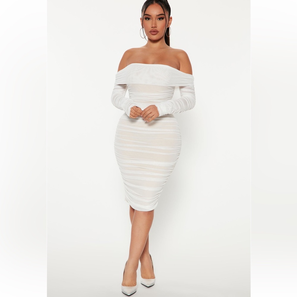 Long sleeved white mesh dress